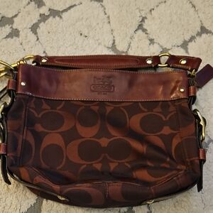 Coach Brown Logo Jacquard Crossbody with Leather Trim